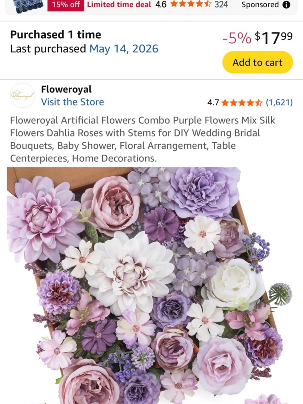 New in Box - Purple and White Artificial Flower Mix - Home Accents